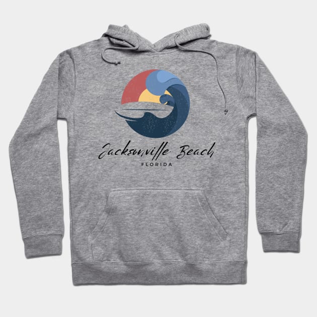 Jacksonville Beach, Florida Surfing Hoodie by Contentarama